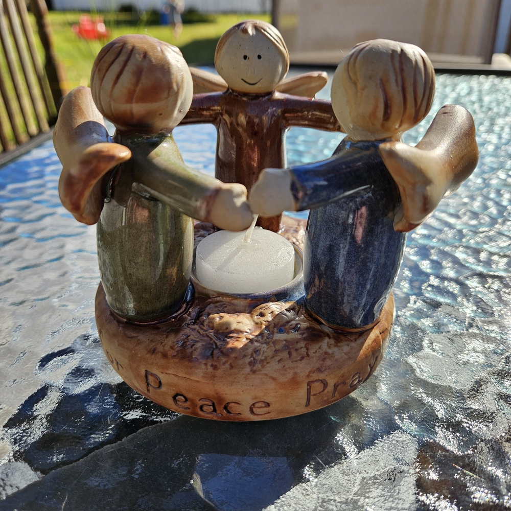 Vintage "Joyful Circle Of Angels" Ceramic Studio Pottery Candle Holder